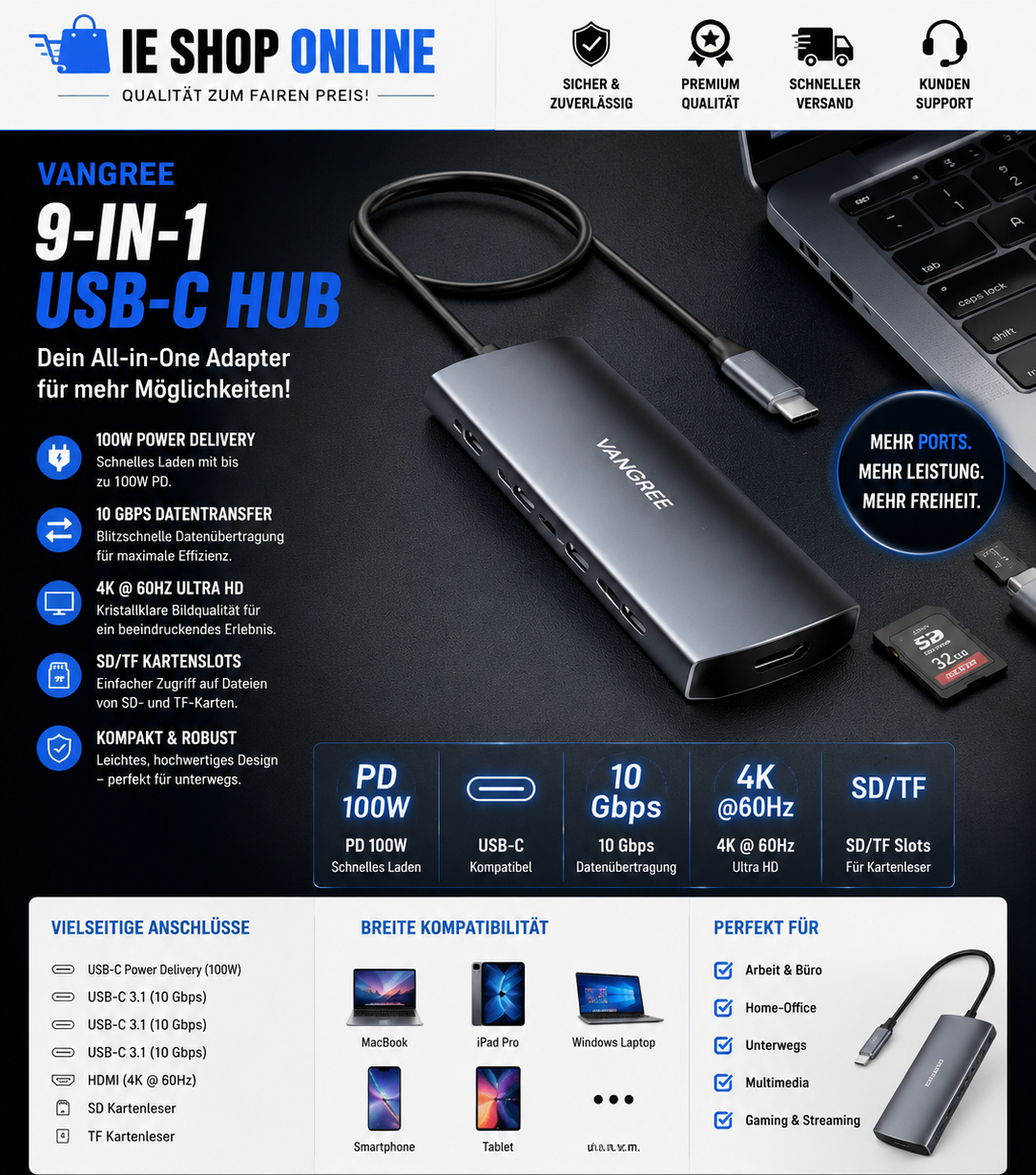 9-in-1 USB-C Hub – Die perfekte Erweiterung für dein Notebook
