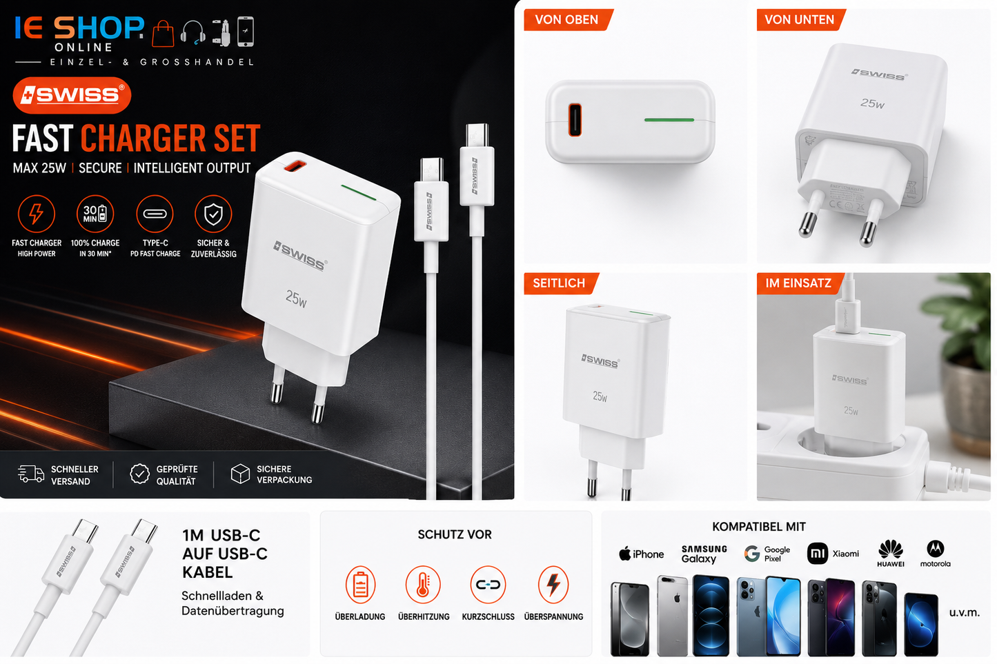 SWISS Fast Charger Set 25W USB-C (inkl. 1 m USB-C Kabel