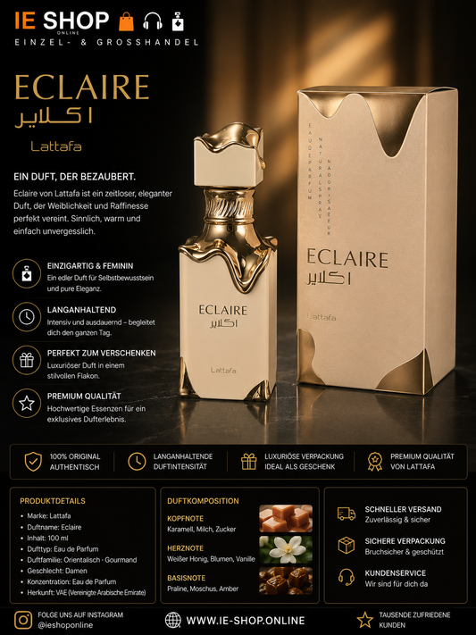 Lattafa Eclaire Eau de Parfum 100 ml – Eleganter Gourmand-Duft für Damen