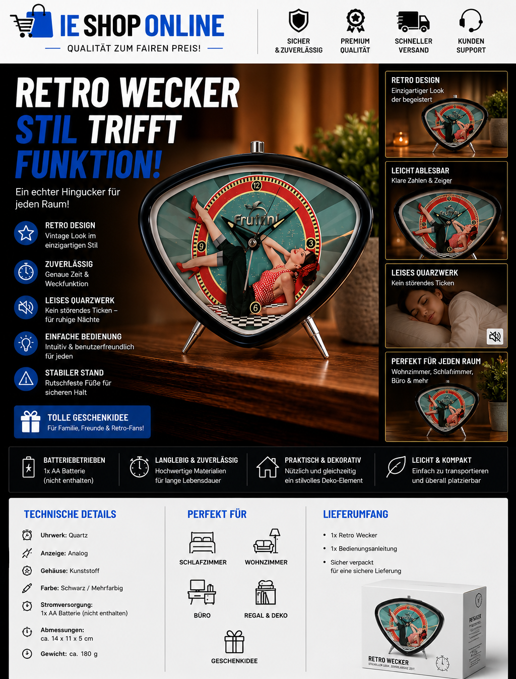 Retro Wecker Uhr – Stilvolles Vintage-Design