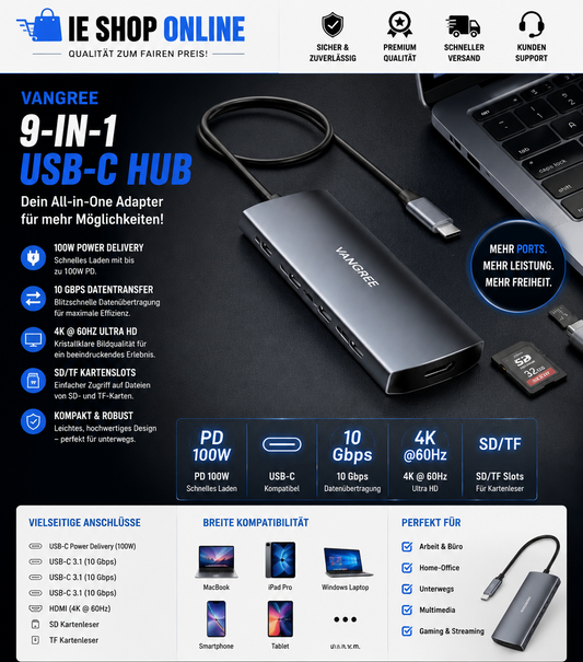9-in-1 USB-C Hub – Die perfekte Erweiterung für dein Notebook