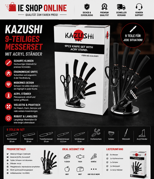 9-teiliges Messer-Set – Scharf, Robust & Vielseitig