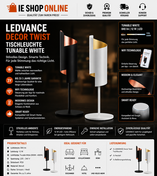 LEDVANCE Decor Twist Tischleuchte – Modernes Design & Smarte Beleuchtung