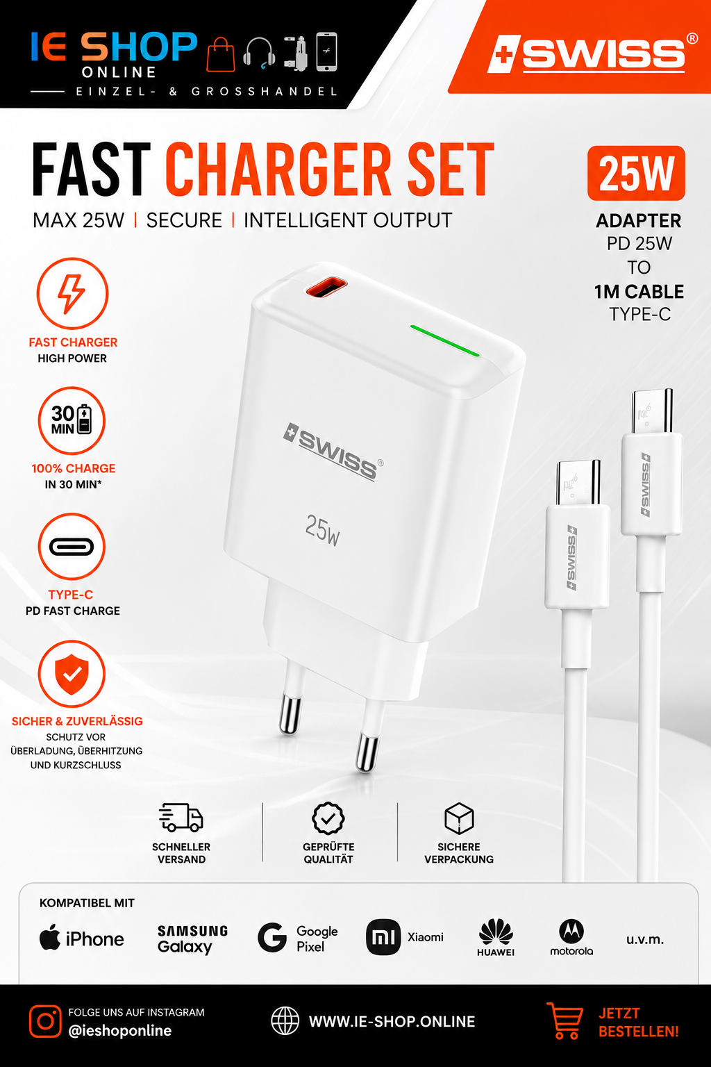 SWISS Fast Charger Set 25W USB-C (inkl. 1 m USB-C Kabel