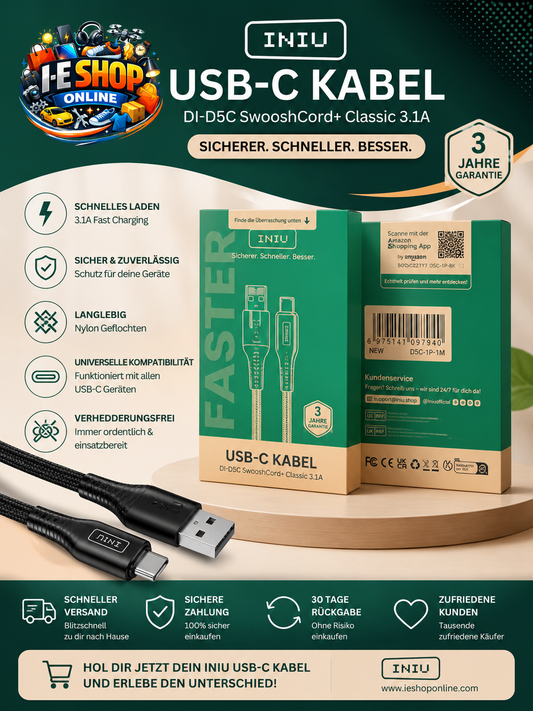INIU USB-C Kabel – Schnellladen & Datenübertragung 3.1