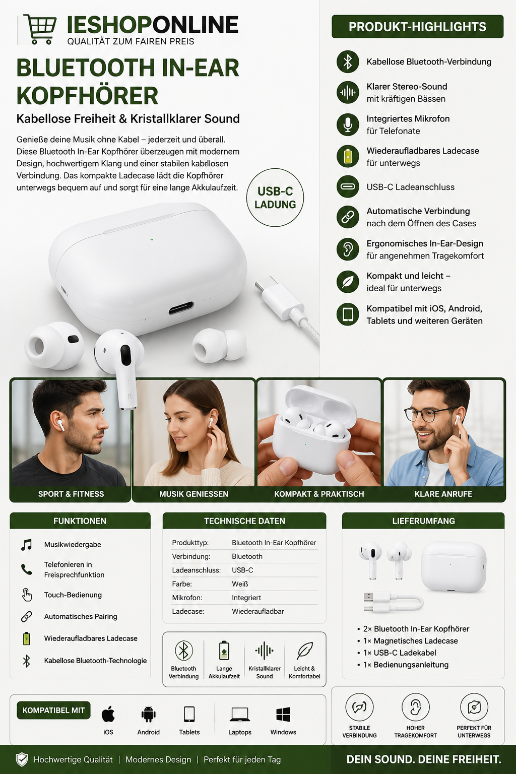 Bluetooth In-Ear Kopfhörer mit Ladecase – Kabellose Freiheit & Kristallklarer Soun